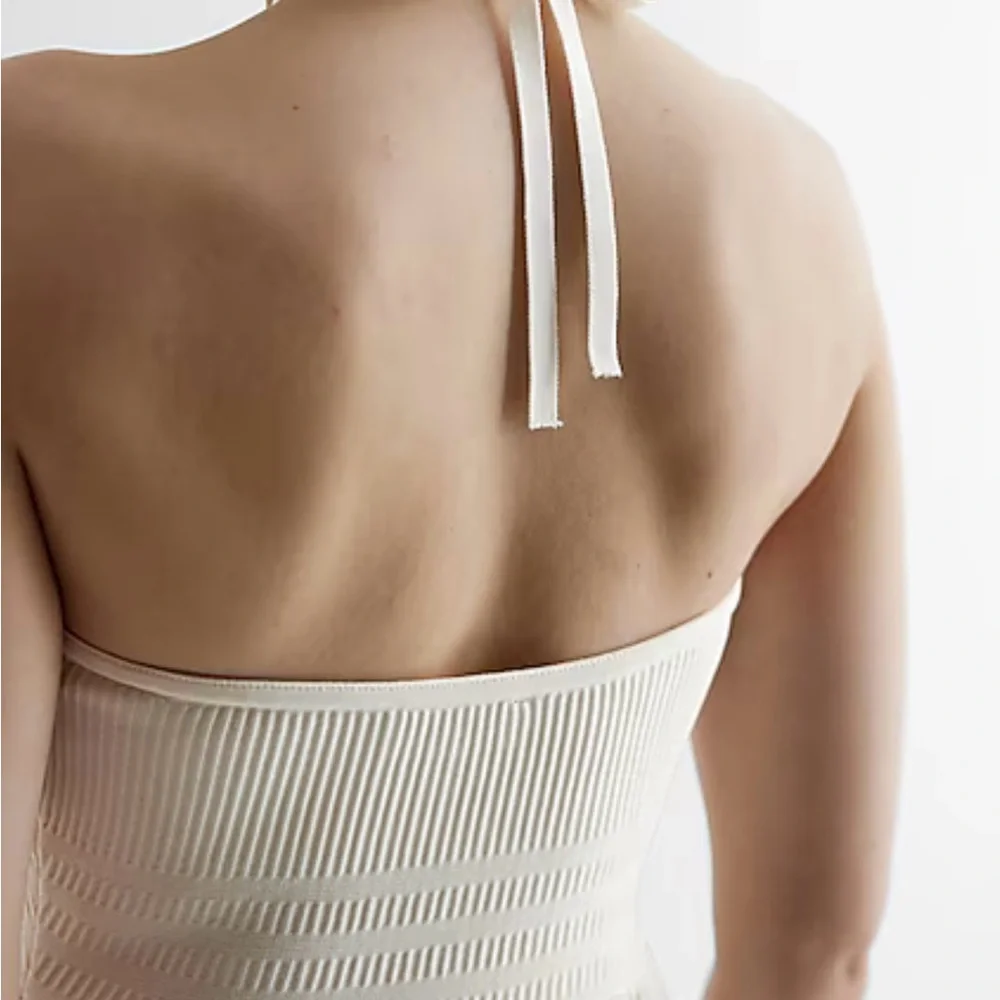 Express Cream Strapless Pleated Dress - Picture 2 of 4